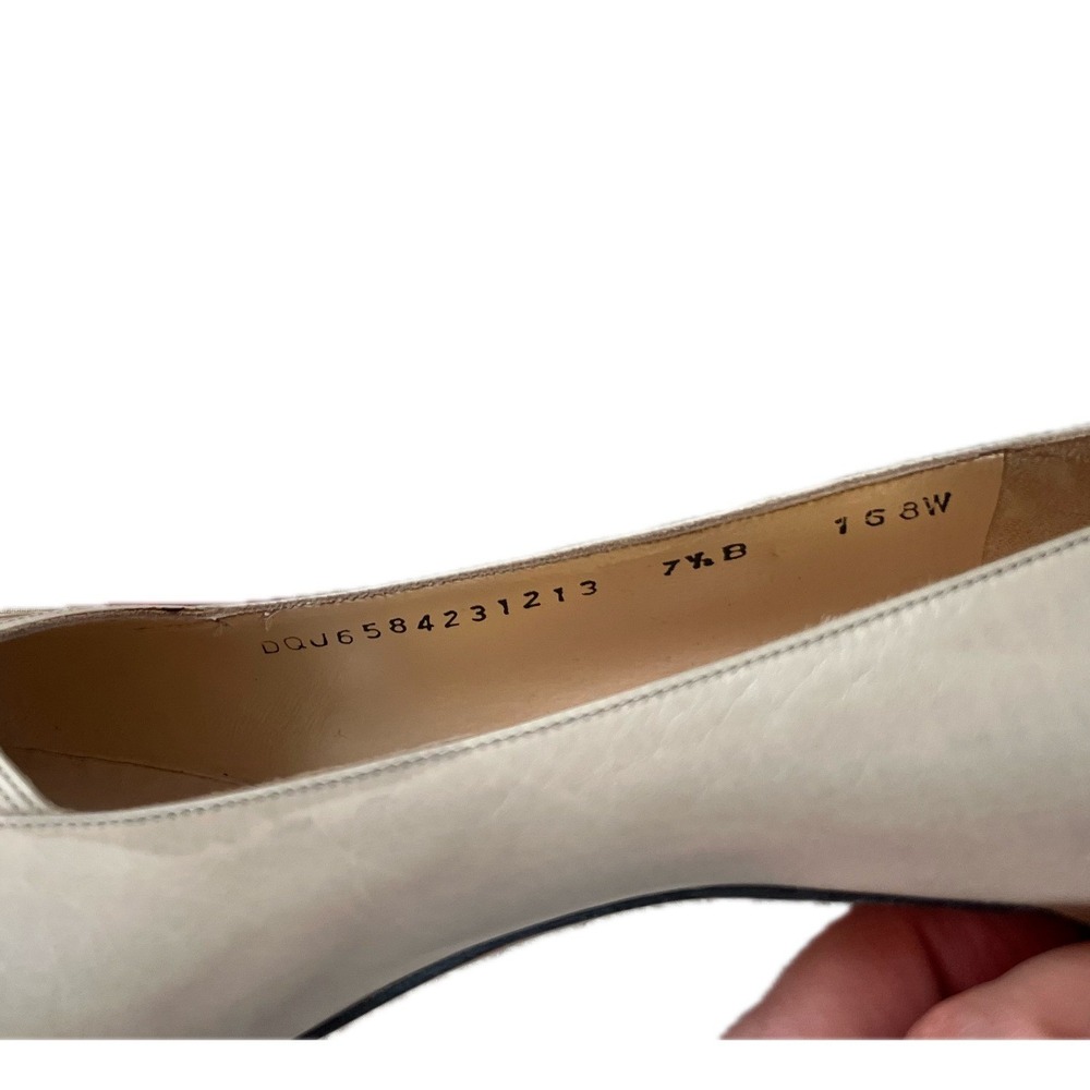 Vintage 90s Saks Fifth Avenue Ferragamo Cream Leather Lattice Pumps Luxury 7.5 - Picture 3 of 10